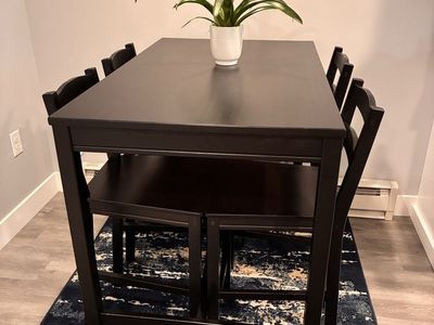 Black Counter/Bar Height Wood Dining Table + 4 Chairs