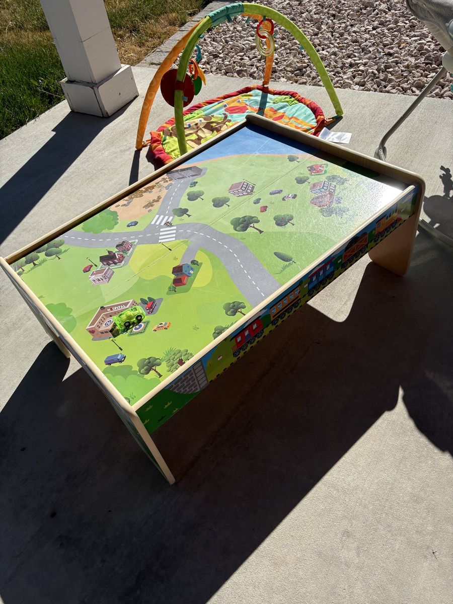 KidKraft Reversible Waterfall Mountain Train Activity Table w/ Roads & Train Tracks