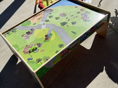 KidKraft Reversible Waterfall Mountain Train Activity Table w/ Roads & Train Tracks