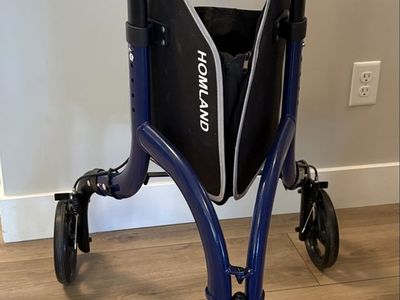 Homland Lightweight Foldable 3-Wheel Walker - Blue, Up to 260lbs, Adjustable Height