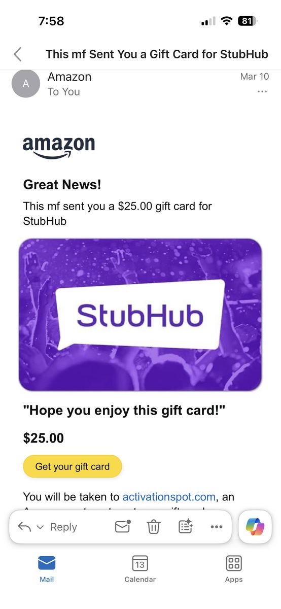 $25 Stubhub Gift Card