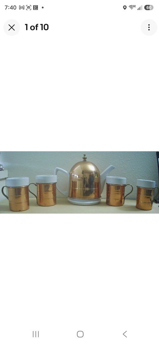 Baker Hart and Stuart Copper Tea Pot Kettle And 4 Cup Set
