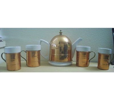 Baker Hart and Stuart Copper Tea Pot Kettle And 4 Cup Set