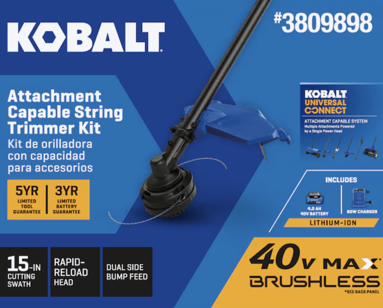 Kobalt Gen4 40-volt 15-in String Trimmer w/ 4.0 Ah Battery & Charger