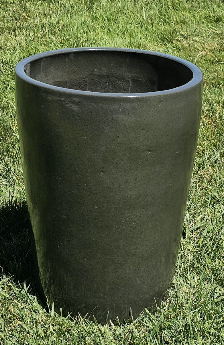 Large Round Ceramic Planter Pot - Dark Gray/Green - Outdoor/Indoor Decor
19"Tx14"W Drainage Hole