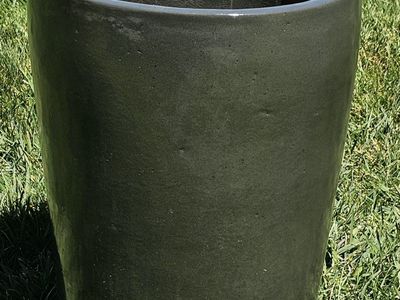 Large Round Ceramic Planter Pot - Dark Gray/Green - Outdoor/Indoor Decor
19"Tx14"W Drainage Hole