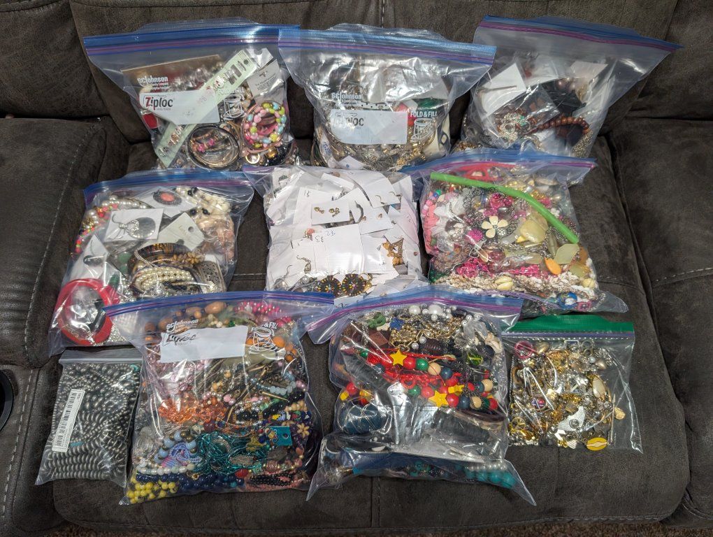 Large Lot Assorted craft and costume Jewelry, Necklaces, Earrings, and Rings