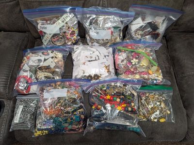 Large Lot Assorted craft and costume Jewelry, Necklaces, Earrings, and Rings