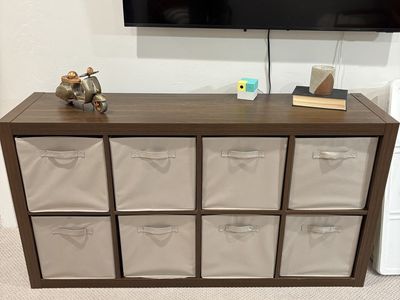 Better Homes & Gardens 8-Cube Storage Organizer with Fabric Bins, Dark Wood Finish