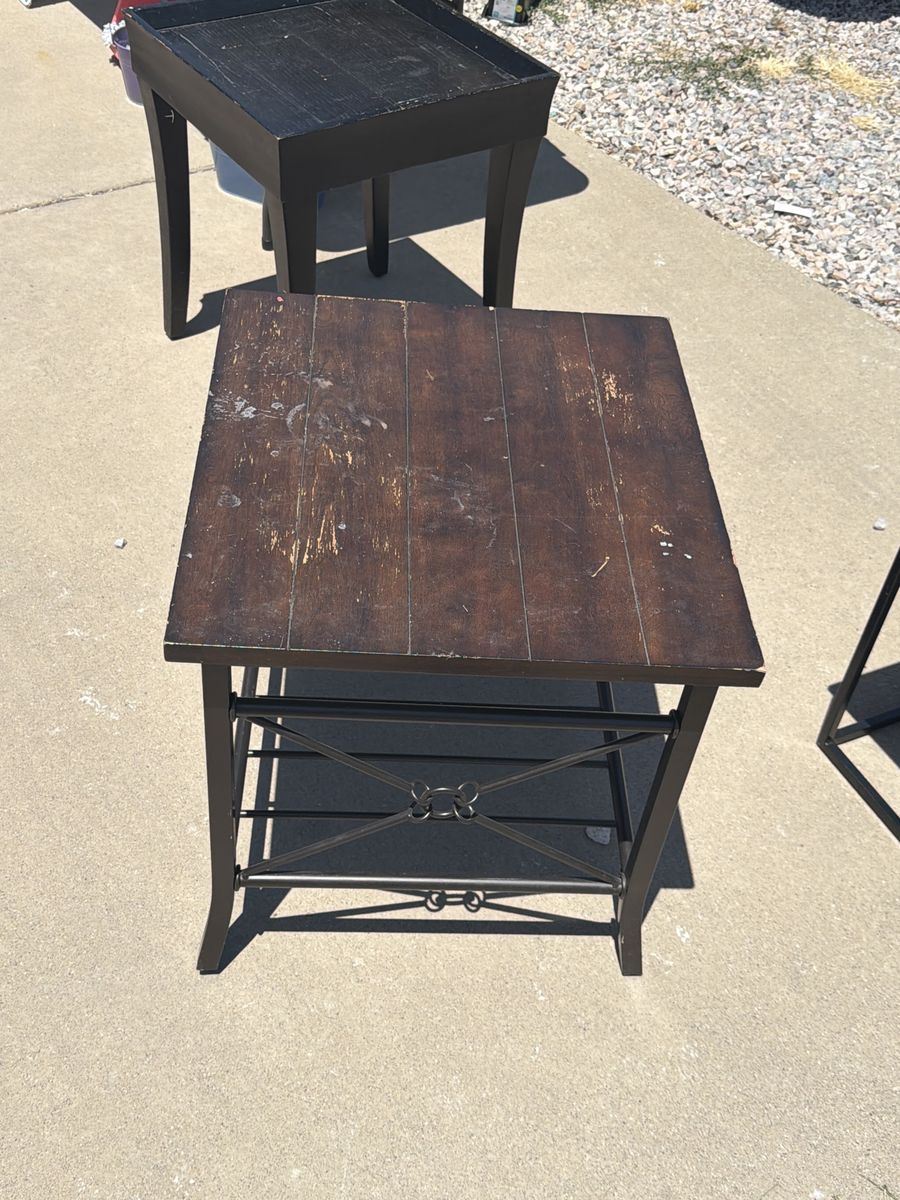 Distressed Wood & Metal End Table - Rustic Side Table with Storage Shelf
