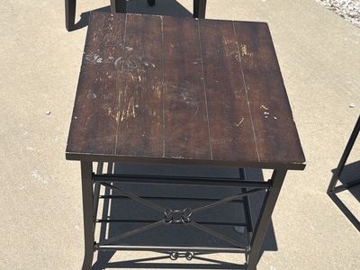 Distressed Wood & Metal End Table - Rustic Side Table with Storage Shelf