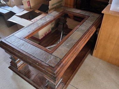 End Table / Coffee Table with Slate Tile Inlay and Wood Finish