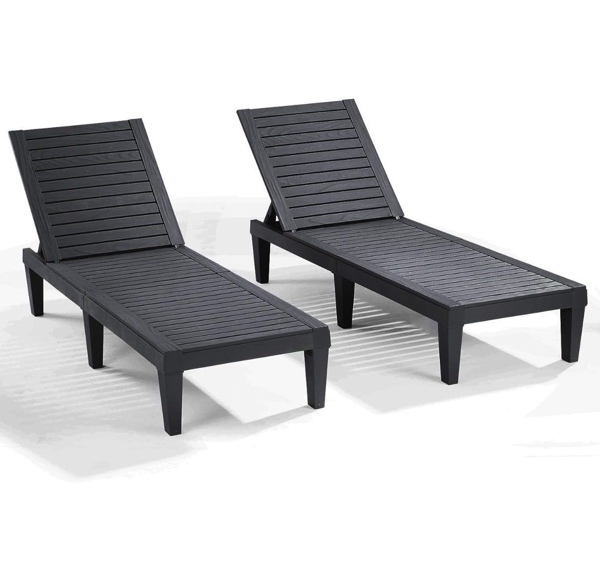 New 2-Piece Adjustable Patio Loungers - Black Resin Wicker Outdoor Chaise Lounge Chairs