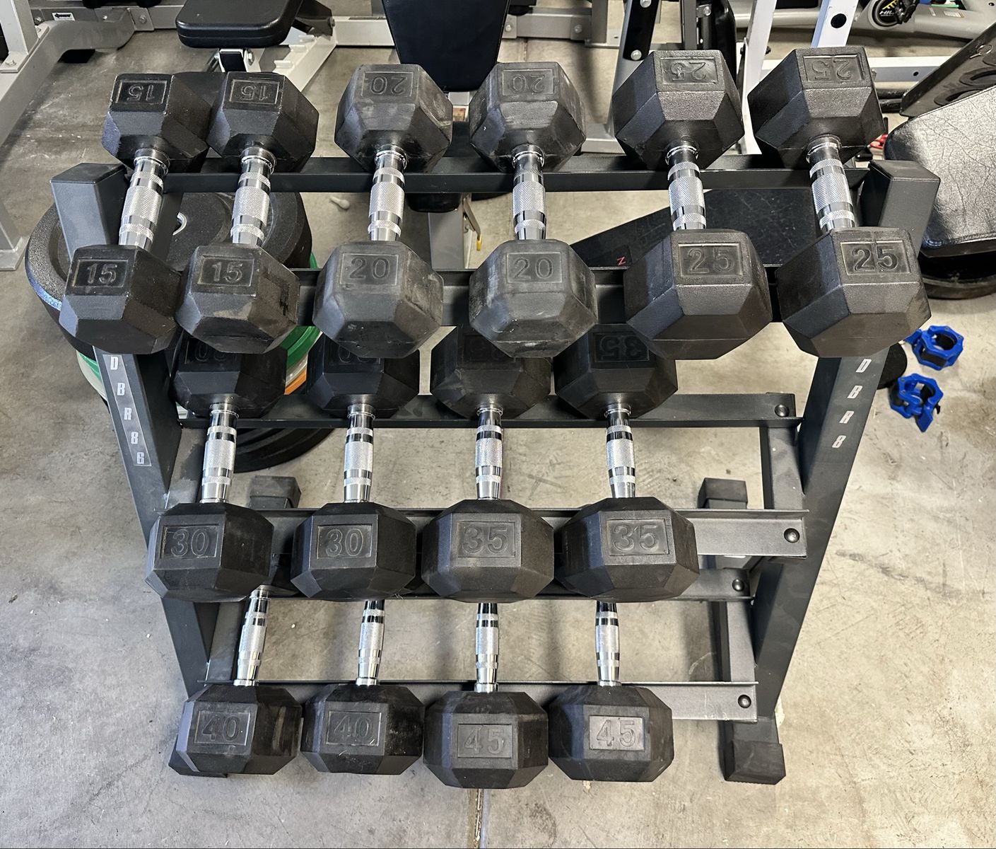 Rubber Hex Dumbbell Set & Rack