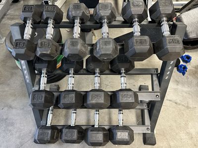 Rubber Hex Dumbbell Set & Rack