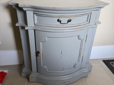 Distressed Grey Accent Cabinet with Drawer & Curved Door - Entryway/Bedroom Storage