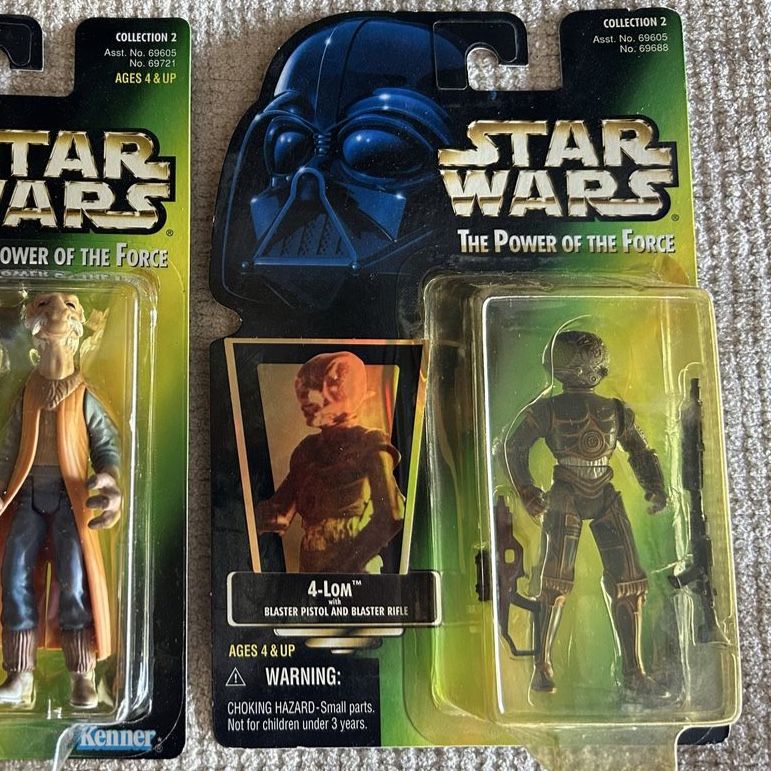 Star Wars The Power of the Force Bounty Hunter 4-LOM w/ Blaster Pistol and Rifle Kenner Action Figures Green Card Collection 2