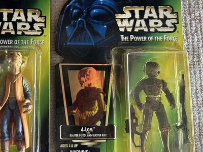 Star Wars The Power of the Force Bounty Hunter 4-LOM w/ Blaster Pistol and Rifle Kenner Action Figures Green Card Collection 2