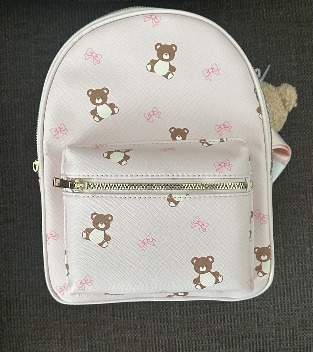Pink Teddy Bear Bow Print Mini Backpack Bag