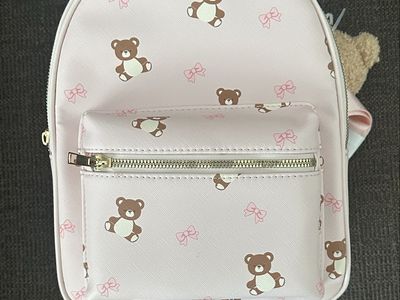 Pink Teddy Bear Bow Print Mini Backpack Bag