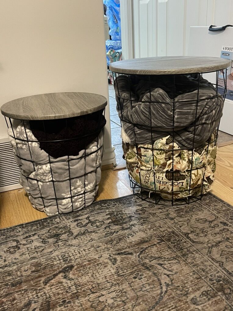 Set Of 2 Grey Blanket Baskets/end Tables