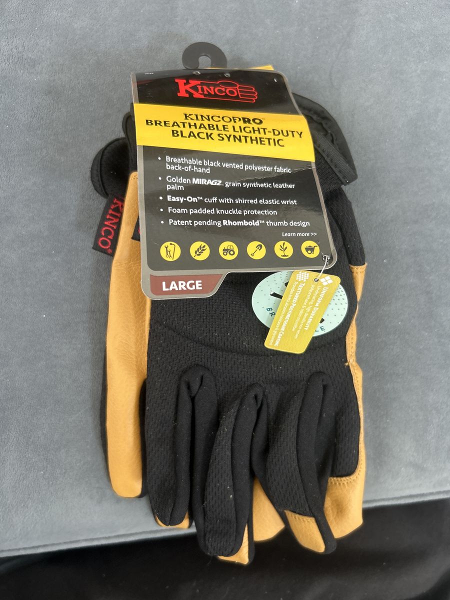 KincoPro Breathable Light-Duty Synthetic Work Gloves - Size Large