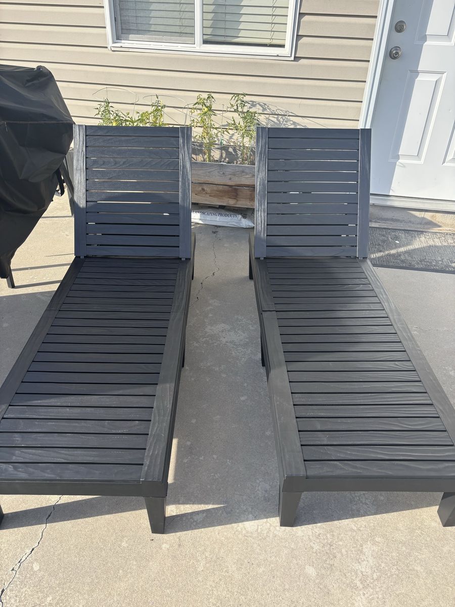 New Black Outdoor Lounge Chairs (Set of 2) - Adjustable, Weather-Resistant Resin Tanning Chair