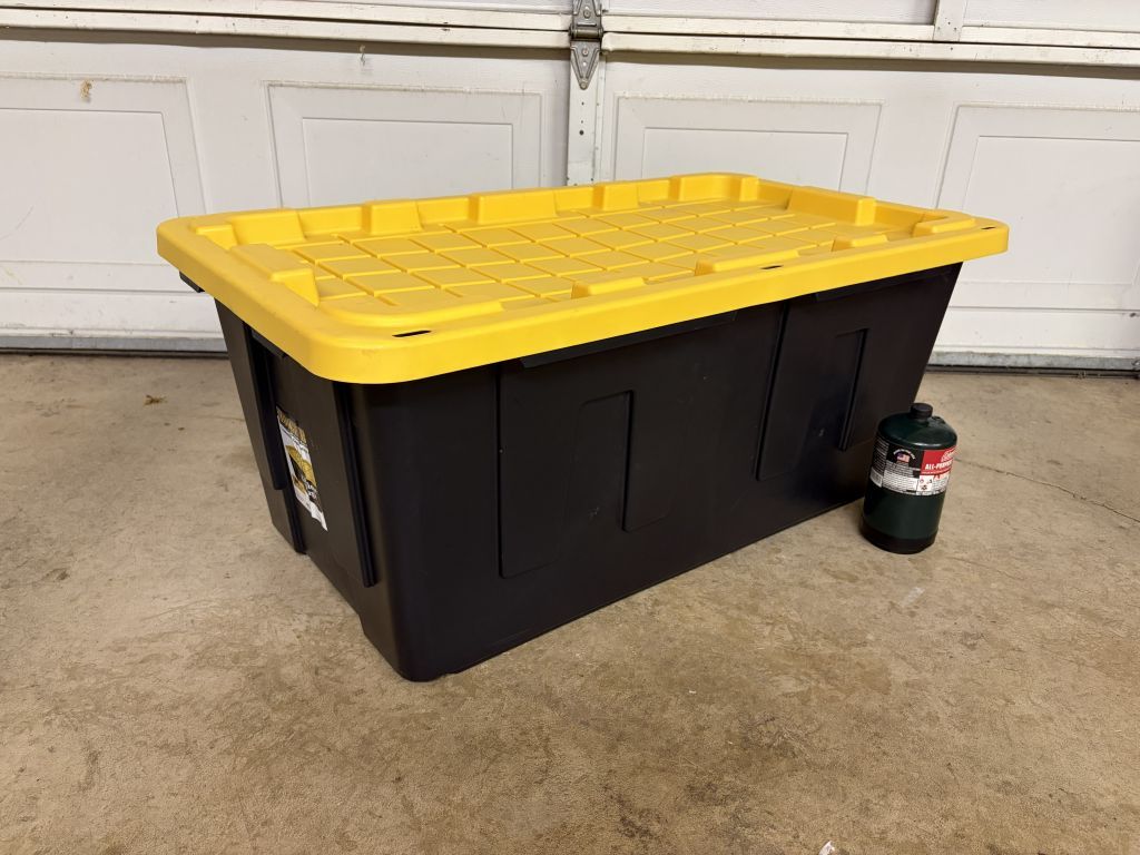 Tough Box 40 Gallon Heavy-Duty Black and Yellow Storage Tote, 38" Long x 22" Wide x 16.5" Deep