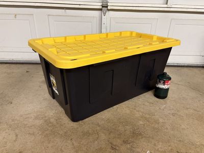 Tough Box 40 Gallon Heavy-Duty Black and Yellow Storage Tote, 38" Long x 22" Wide x 16.5" Deep
