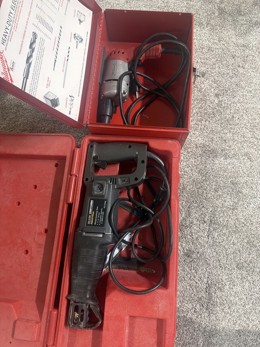Milwaukee Heavy-Duty Electric Drill & Craftsman Industrial Reciprocating Saw w/ Cases