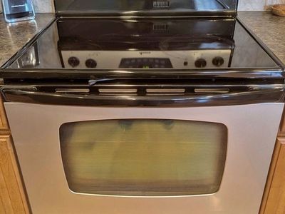 Amana Electric Range Oven with Glass Top - Stainless Steel & Black
