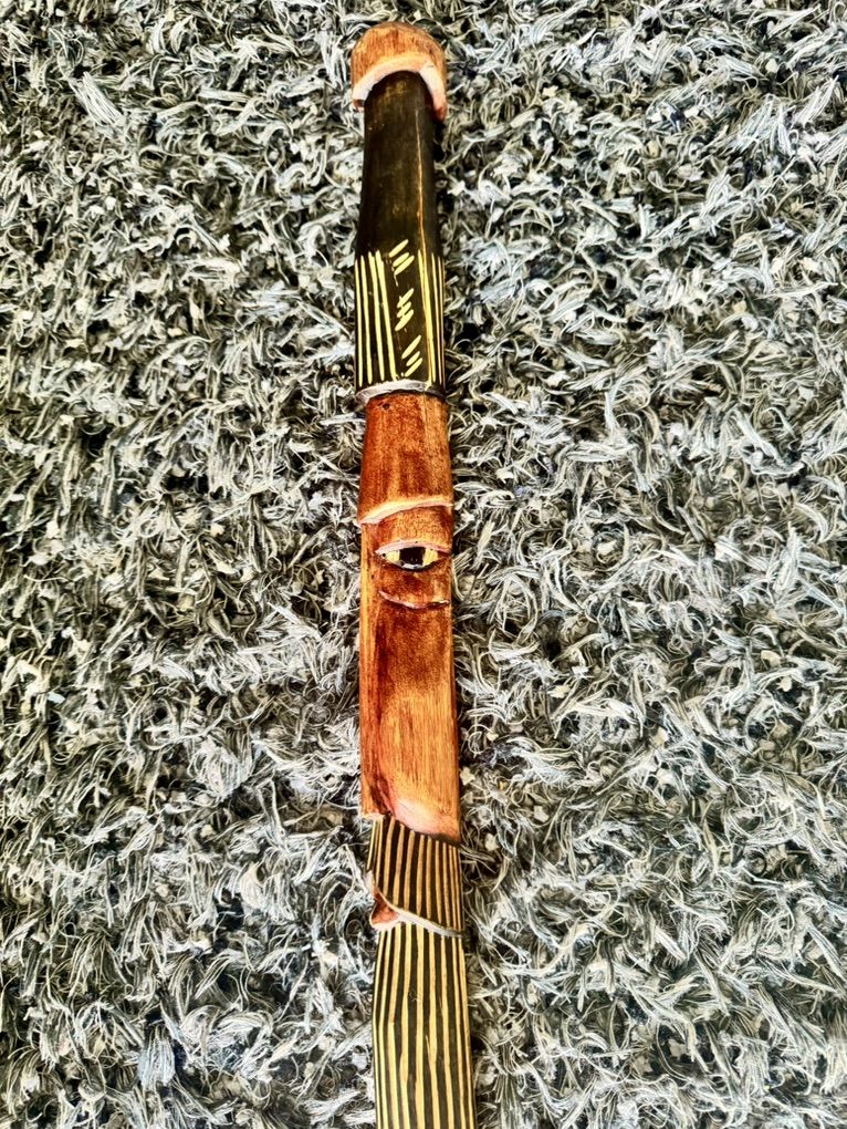 Hand Carved Walking Cane Stick- Haiti Tribal Decor