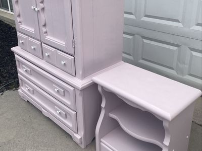 Pink armoire with drawers and matching nightstand