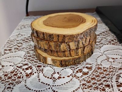 Rustic Wood Slice Coasters - Set of 4 Natural Tree Bark Drinks Mats