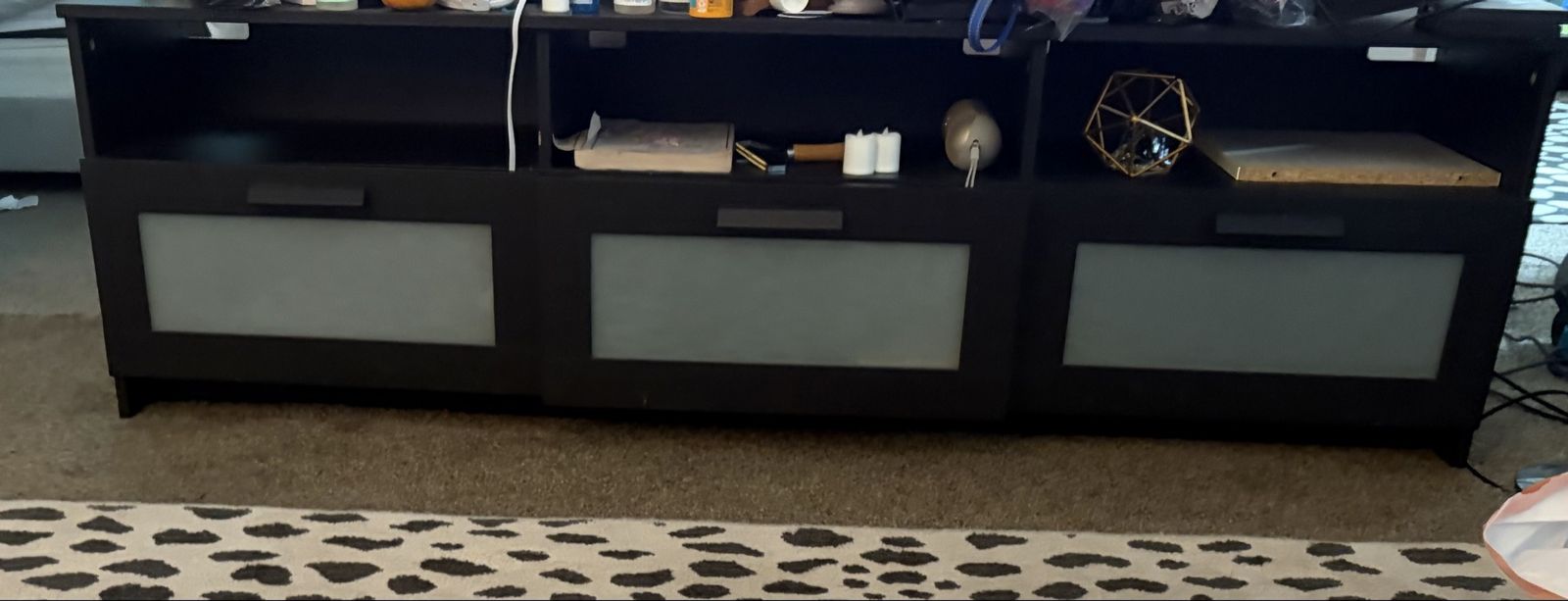 IKEA BRIMNES Black TV Unit - 70 7/8" x 16 1/8" x 20 7/8" - Frosted Glass Doors