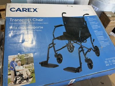Carex Steel Transport Chair with 19" Seat, Swing-Away Footrests, Blue, 300 lb Weight Capacity