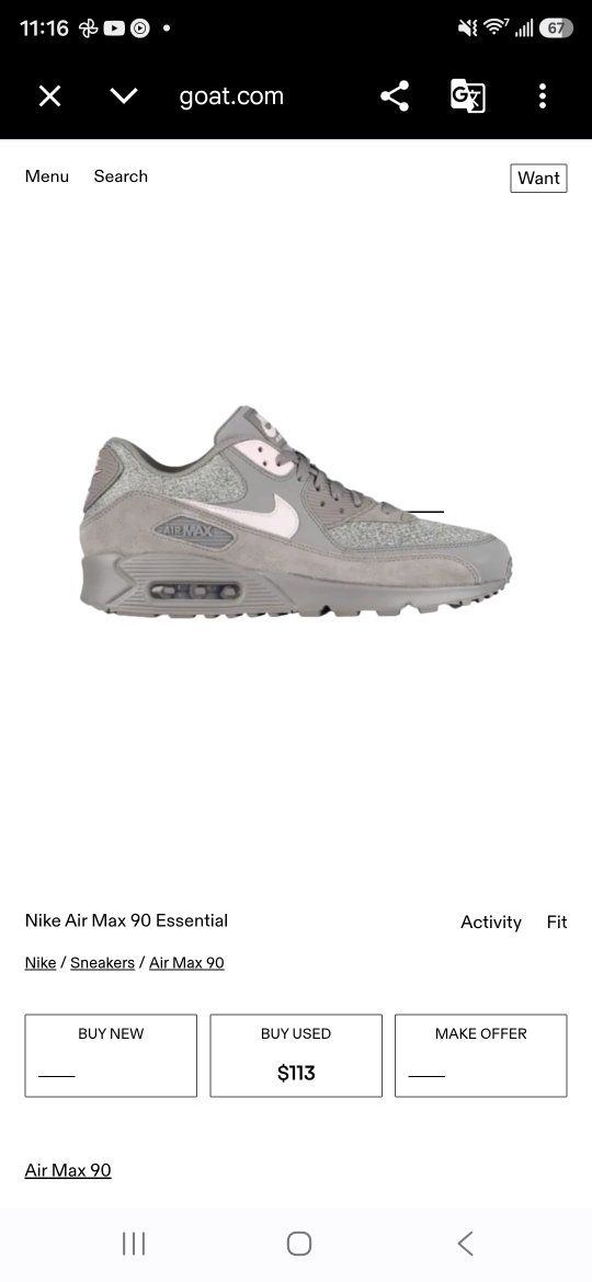 Nike Air Max 90 Essential Grey/Pink Sneakers Size Men's 11