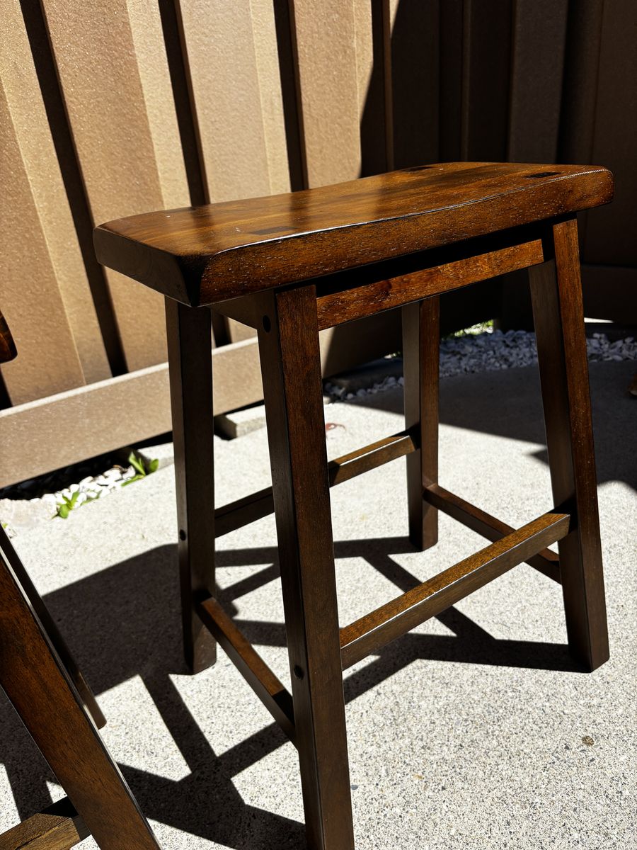 Set Of Two Solid Wood Barstools