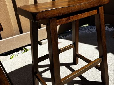 Set Of Two Solid Wood Barstools