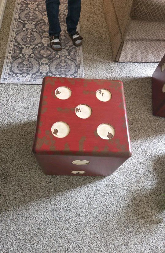 Decorative Distressed Red Dice Cube Accent Table/Stool - Unique Home Decor