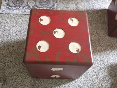 Decorative Distressed Red Dice Cube Accent Table/Stool - Unique Home Decor