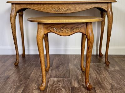 Solid Oak Heirloom Console and Side Table Set