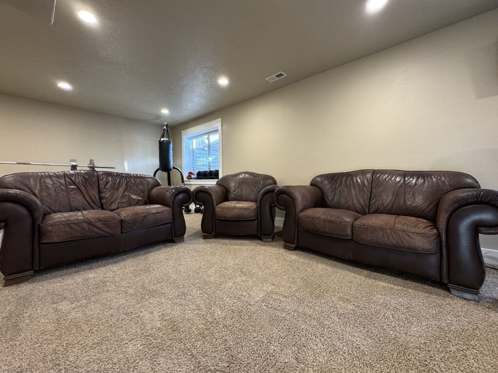 Genuine Leather Couch Set- Two Loveseats & A Chair