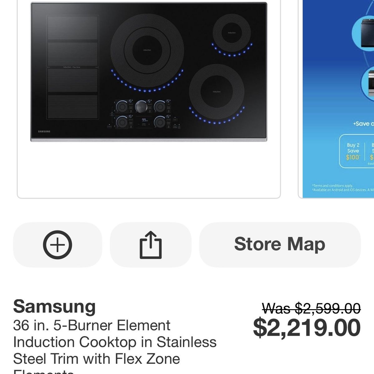 Samsung 36” Induction Cooktop 5 Burner FlexZone