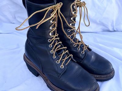 Red Wing 2218 Men's Black Leather Logger Work Boots - Size 7 D with Vibram Soles