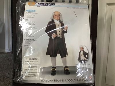 California Costumes Child Benjamin Franklin Colonial Man Costume Size M (8-10) Complete Set