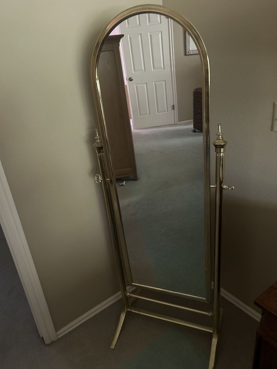 Vintage Brass Cheval Floor Mirror