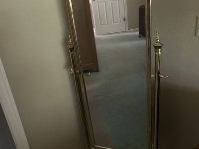 Vintage Brass Cheval Floor Mirror