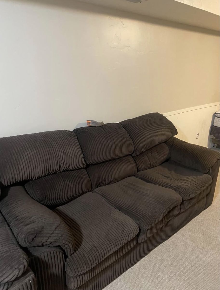 Comfortable Dark Brown Corduroy Sectional Sofa - Large, Plush Seating