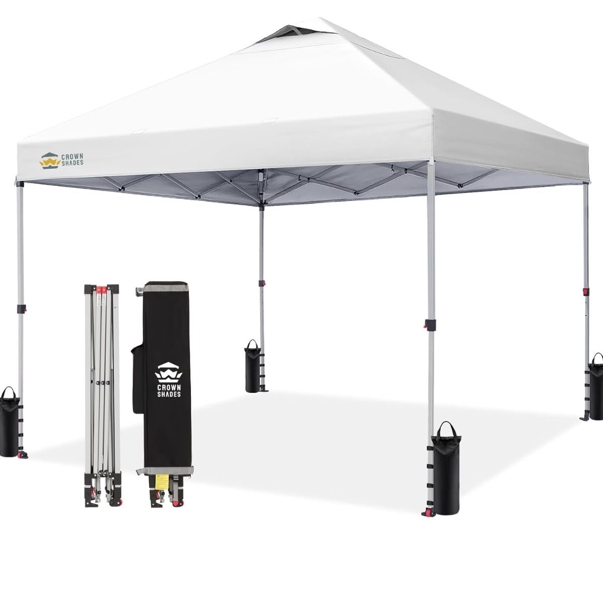 Crown Shades 10x10 Instant Pop-Up Canopy Tent White - 1-Min Assembly, Sto'N Go Wheels